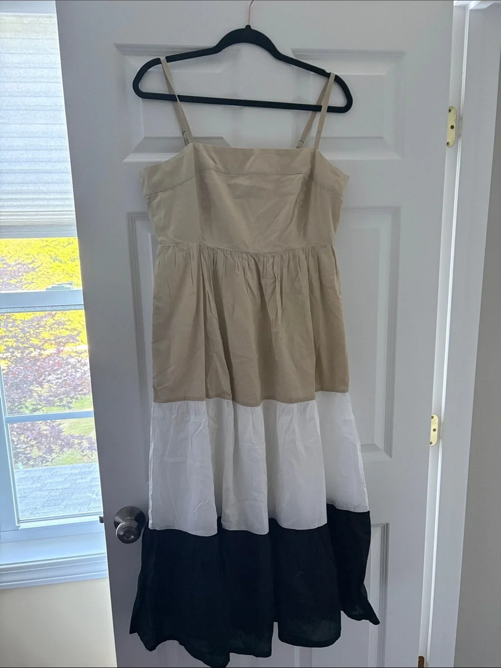 J. Crew Beige, White & Black Colorblock Maxi Dress